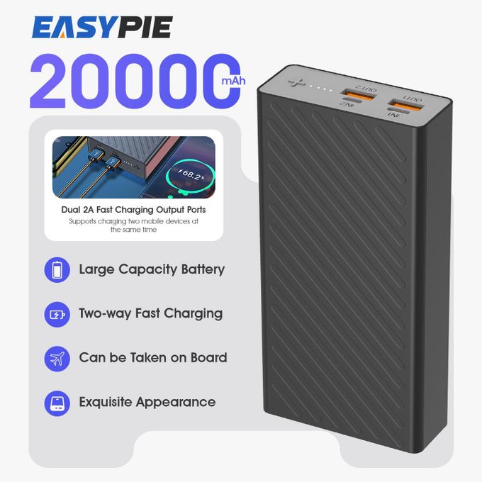 EASYPIE 20000mAh Ultra Slim Power Bank Fast Charging USB Ports Portable Charger for Mobile Phone